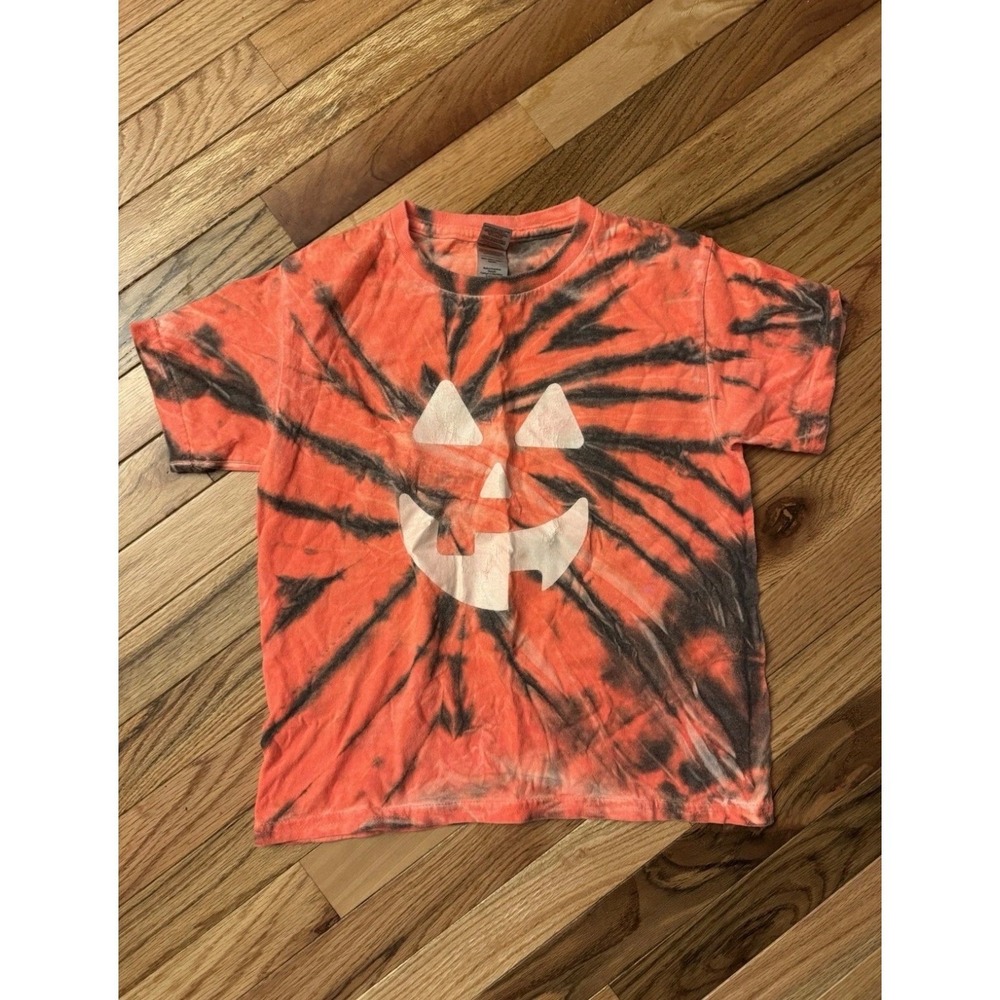 Gildan Kid Halloween Tie Dye Jack-O-Lantern Be Kind Ghost T-Shirt Orange Black S